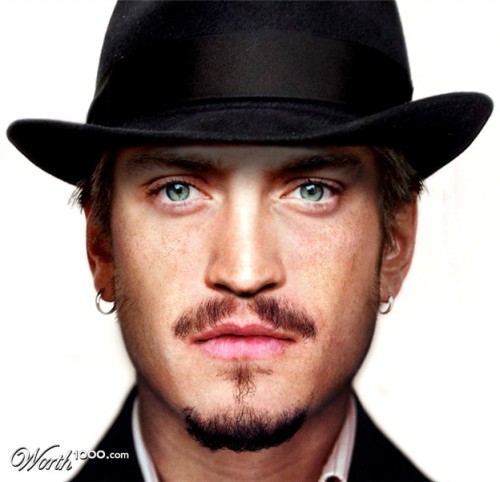 Meet Mr. Heudonylin Lawdgepparell. He’s not a real person, but he is a combination of 4 celebrities.
Click on the picture to see the sources for this photo and more celeb mashups.
